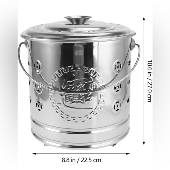 New 1Set Stainless Steel Burn Barrel Metal Incinerator Can with Burning Tong Gar - Picture 6 of 7